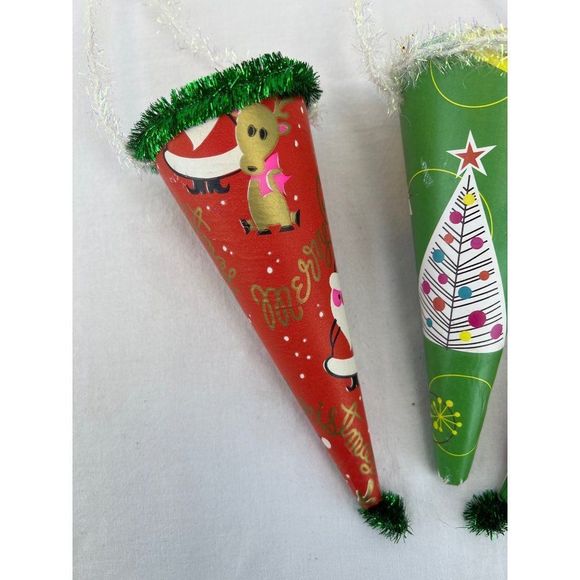 Vintage Christmas Candy Holder Cones Santa Christmas Tree Snowman - Picture 2 of 9